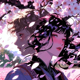 Cherry Blossom Pink Petals Falling Indie Anime Portrait