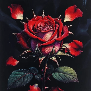 Dark Romantic Red Rose with Thorns Aesthetic