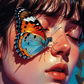 Dreamy Girl Butterfly on Nose Indie Aesthetic
