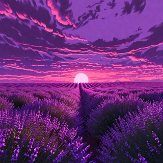 Dreamy Lavender Field Purple Sunset Indie Art