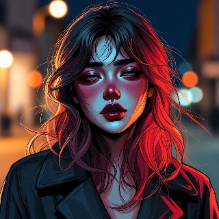 Uitgeput stijlvol meisje Neonstad Nacht Indie Kunst
