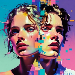 Glitch Art Aesthetic Duplicated Face Portrait