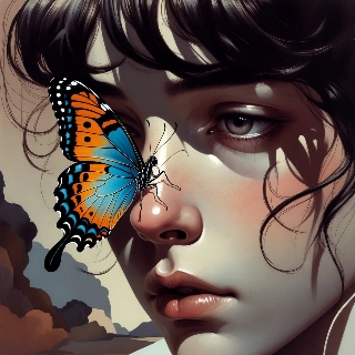 Indie Aesthetic Girl with Butterfly on Nose Digital Art