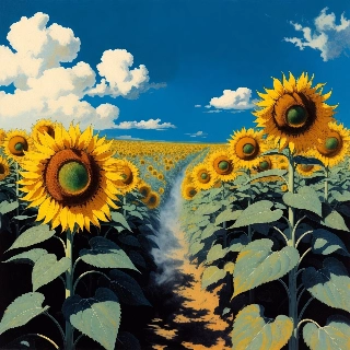 Indie Aesthetic Sunflowers Field Bright Blue Sky