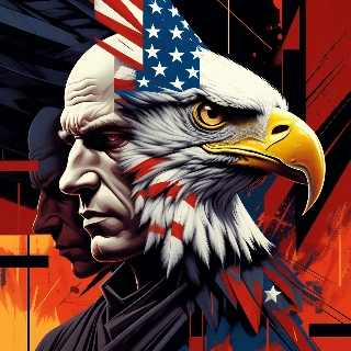 Indie Bald Eagle American Flag Fusion Portrait
