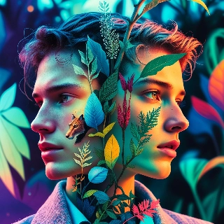 Indie Double Exposure Portrait with Nature and Fox