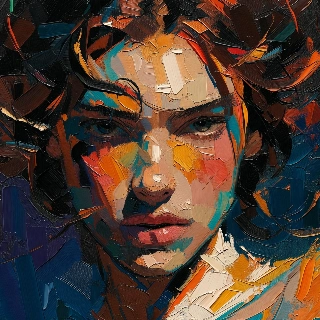 Intense Gaze Oil Painting Portrait Thick Strokes