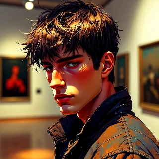 Garoto indie intenso na galeria do colecionador de arte
