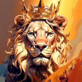 Majestic lion golden crown king profile picture featuring a regal lion with fierce amber eyes and ornate crown, evoking a powerful and majestic vibe