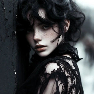 Mysterious Gothic Chic Woman Black Lace Portrait