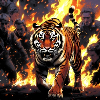 Powerful Tiger Amid Flames Indie Aesthetic Art