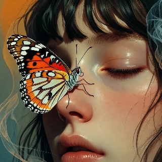 Serene Girl Butterfly on Nose Indie Aesthetic