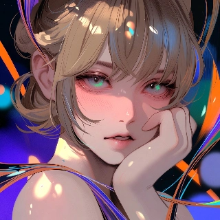 Shy and sweet girl hiding face slightly in indie aesthetic anime PFP with glowing neon lights and blush