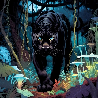 Sleek Black Panther Jungle Night Indie Art