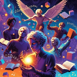 Surreal Dreamy Angels with Flying Books and Music