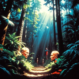 Surreal Indie Forest Heads with Light Rays