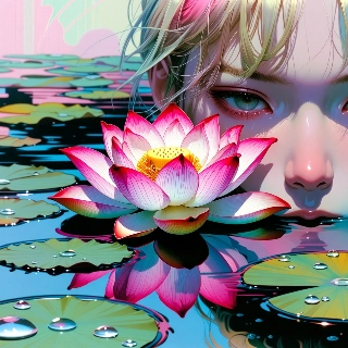 Zen Lotus Flower Pond Girl Indie Art
