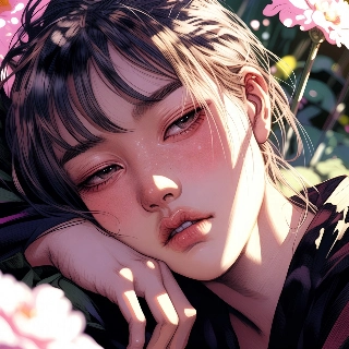 Bored Cool Girl Leaning on Hand in Floral Aesthetic