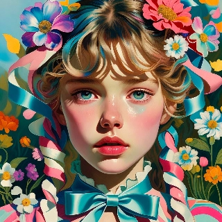 Coquette Flower Girl with Ribbons and Bows Portrait