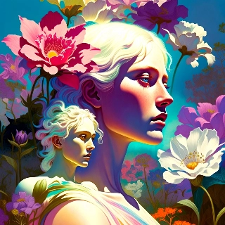 Ethereal Blonde Woman in Glowing Flower Garden