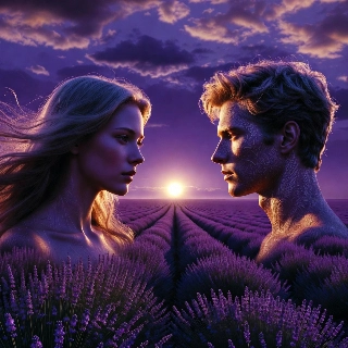 Ethereal Couple in Lavender Field Purple Sunset