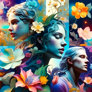 Ethereal Woman Adorned with Glowing Flowers Art