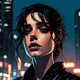 Exhausted Stylish Woman in Neon City Night Art