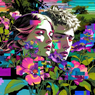 คู่รักในบรรยากาศศิลปะแบบ Glitch Art ในดินแดนแห่งดอกไม้แสนสวย