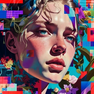 Glitch Art Girl with Flowers Digital Error Aesthetic