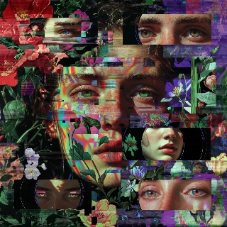 Glitchy Floral Portrait with VHS Retro Effect