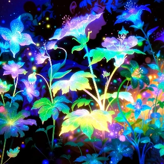 Glowing Bioluminescent Plants Silhouette Aesthetic