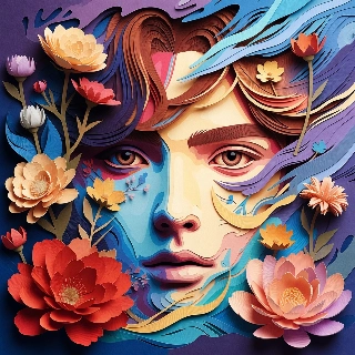 Layered Paper Cut Floral Face Portrait