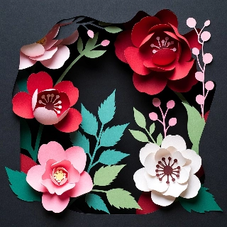 Layered Paper Cut Red Pink Flower Art