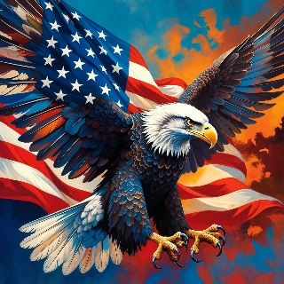 Majestic Bald Eagle American Flag Aesthetic Art