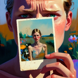 Nostalgic Man Holding Vintage Flower Photo Portrait