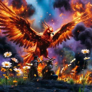 Phoenix Rising from Flames and Ash Fantasy Art