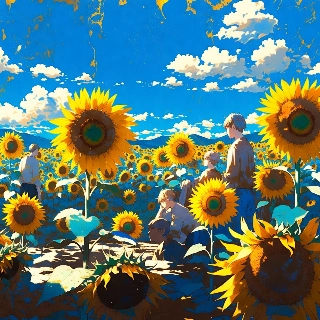 Serene Anime Figures in Sunflower Field