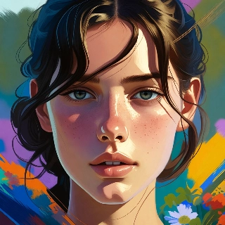 Serene Clean Girl with Freckles in Floral Digital Art