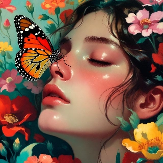 Serene Girl with Butterfly on Nose Soft Nature Aesthetic