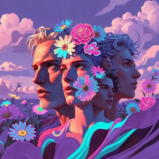Vaporwave Neon Pastel Purple Flower Portrait