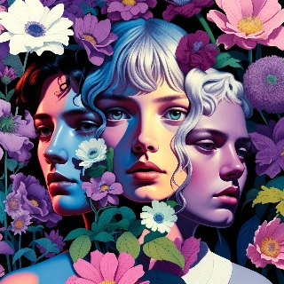 Vaporwave Triple Face in Pastel Purple Flowers