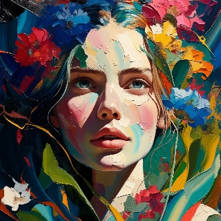 Vibrant Floral Oil Painting Portrait
