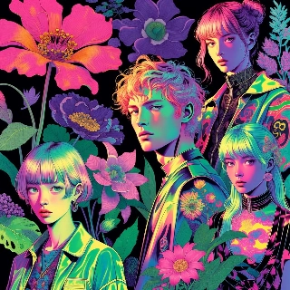 ภาพถ่ายกลุ่มดอกไม้สไตล์เรโทร Y2K สีสันสดใส