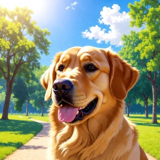 Cute Golden Retriever in Sunny Vintage Park Illustration