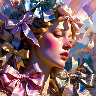 Dreamy Coquette Girl with Ribbons Vintage Scenery Art