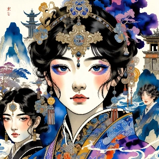 Elegant Asian Beauty in Ink Wash Painting