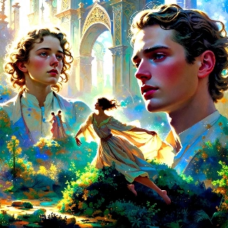 Ethereal Lovers in Glowing Vintage Fantasy Cathedral