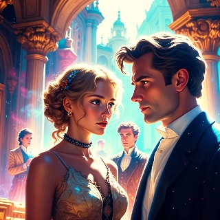 Ethereal beauty of tender blonde woman and intense man sharing romantic gaze in soft glowing light vintage scenery