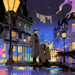 Exhausted Stylish Detectives in Vintage Night City Anime