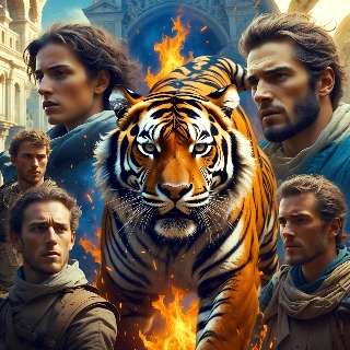 Fiery Tiger with Adventurers Vintage Aesthetic